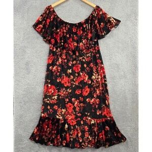 LuLaRoe Cici Flounce Dress Red Black Floral Women's 3X Off Shoulder Whimsigoth
